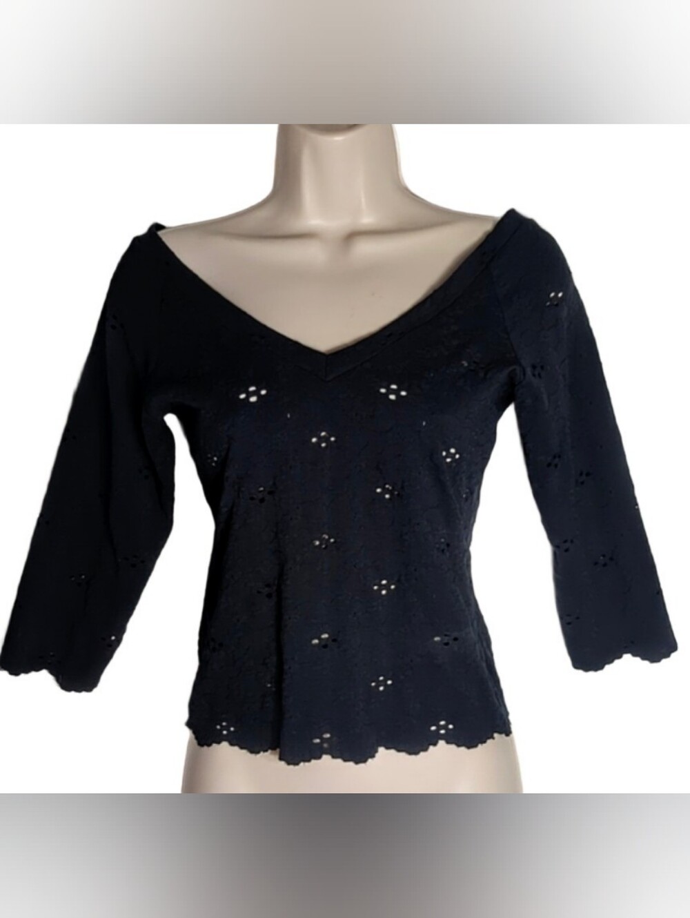 Vtg VS Moda International Black Eyelet Lace Top Size XS Y2K